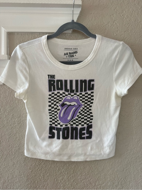 American Eagle Outfitters Tops - American Eagle Outfitters White Tee with Purple Rolling Stones Graphic